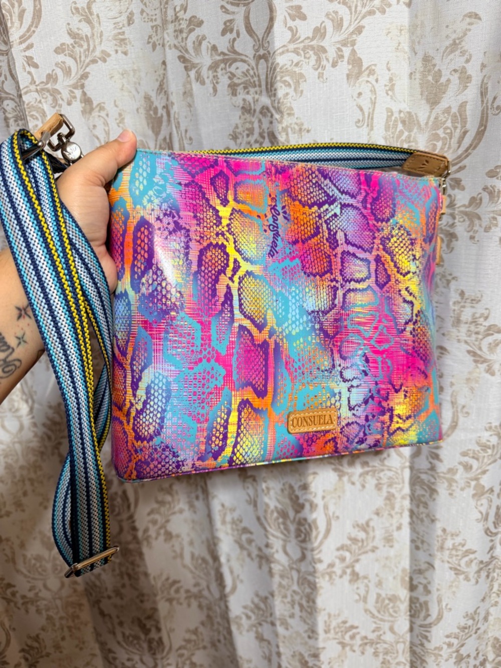 Consuela Downtown Rainbow Snake-Print Crossbody